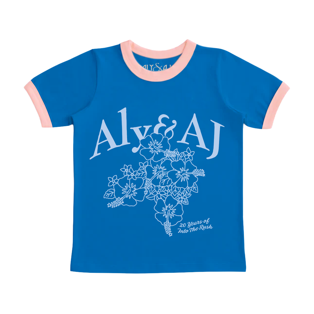 Blue Hibiscus Into the Rush Baby Ringer tee