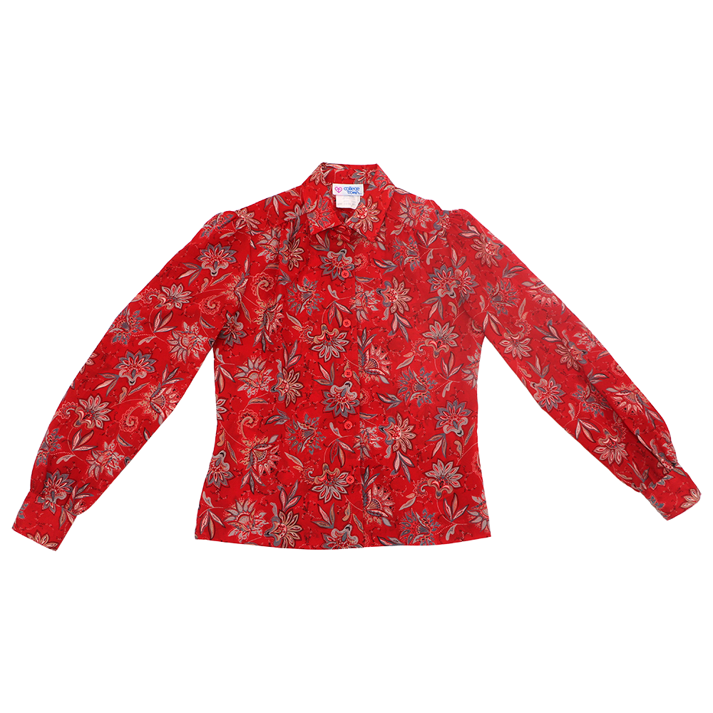 Floral red vintage rayon blouse