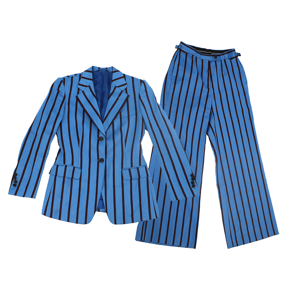 Blue & Maroon striped J.Mueser custom bespoke suit Aly