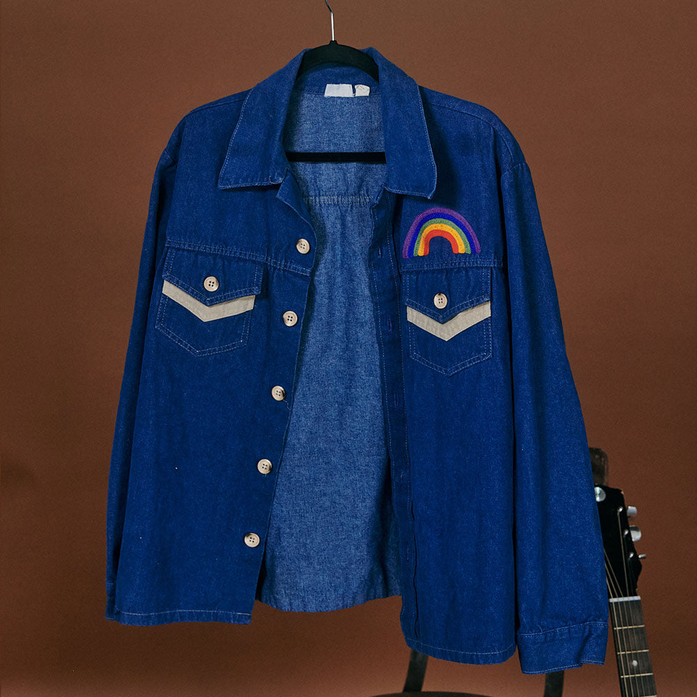 70's Rainbow Denim Jacket in X-Large